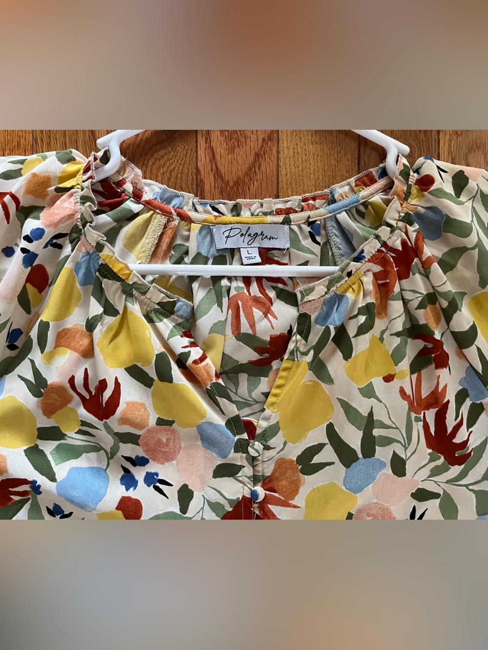 Polagram Colorful Floral A-Line Tiered Cotton Dress fits L or XL Flutter Slv NEW